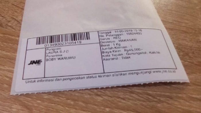 Contoh kirim paket