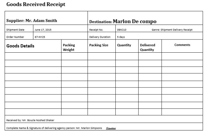 Receipt delivery goods sample template templates word printable samples ms created another using preview here printablesample