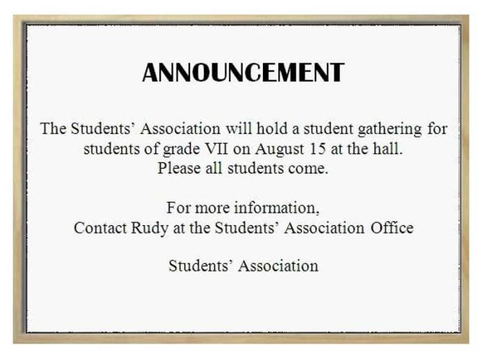 Contoh announcement di sekolah