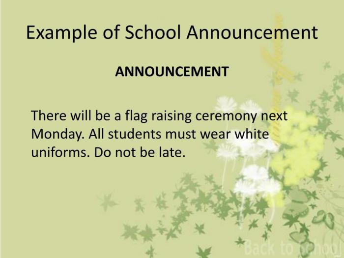 Contoh announcement di sekolah