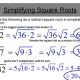 Square roots worksheet simplifying