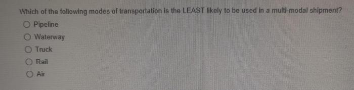 Berikut merupakan contoh moda transportasi logistik kecuali
