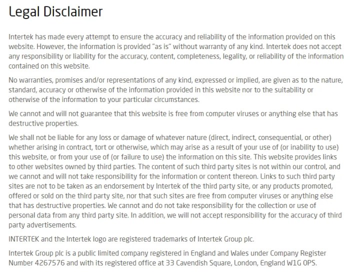 Disclaimer template service terms sample generic information general fitness affiliate links