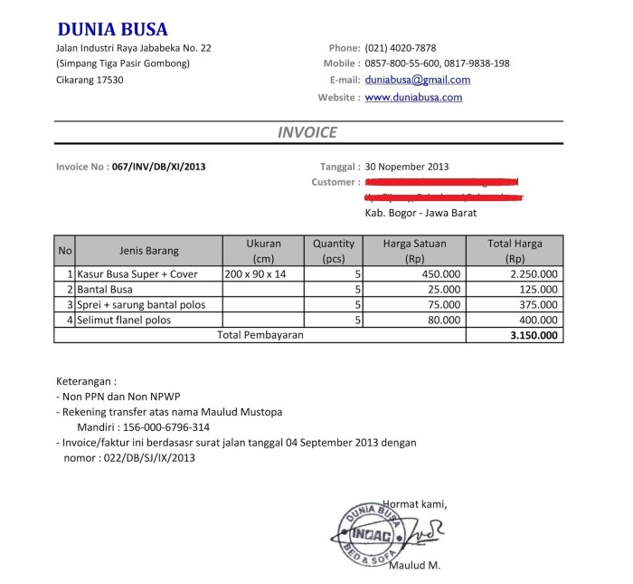 Contoh invoice penagihan