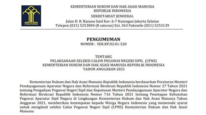 Pengumuman cpns kemenkumham