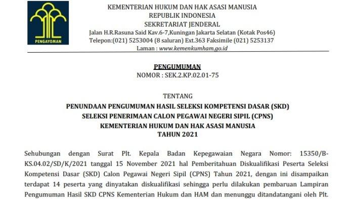 Pengumuman hasil skd cpns kemenkumham