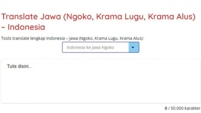 Translate jawa ngoko ke krama alus