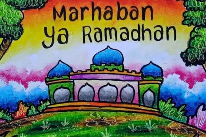 Poster Ramadhan Anak SD dengan Tulisan Arab dan Tema Islami