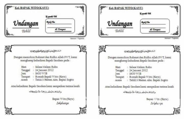 Contoh undangan tahlil