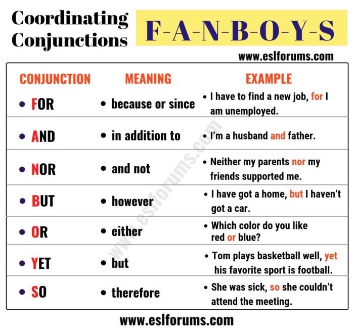Conjunction sentence conjunctions sentences essay vocabulary list grammar linking englishgrammarhere allow skills soal teachable