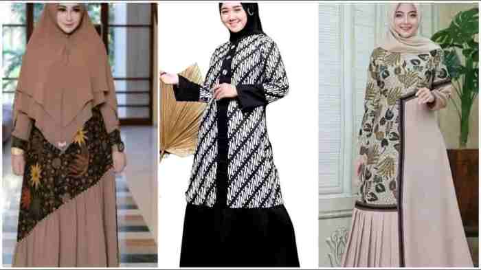 Contoh gamis batik kombinasi polos