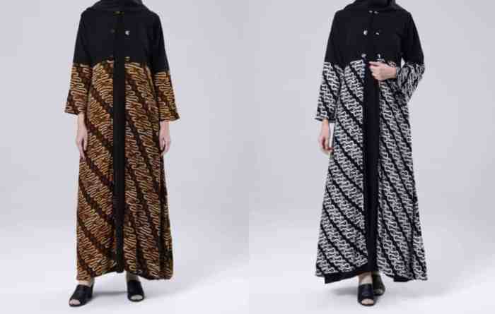 Model baju gamis batik kombinasi kain polos untuk wanita