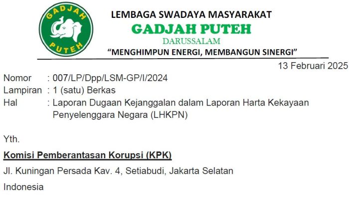 LSM Gadjah Puteh Resmi Laporkan Dugaan Kejanggalan Harta Pejabat PTPN IV Regional 6