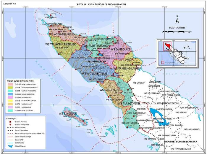 Peta administratif Aceh terbaru dan daerah-daerahnya