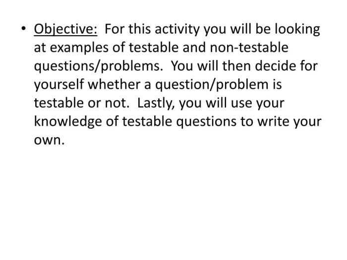 Testable questions experiment non