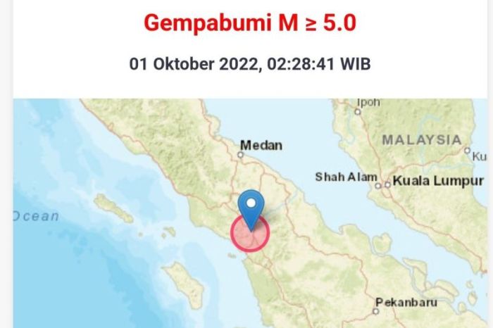 Gempa bumi Tapanuli Utara 5,5 SR peta sebaran getarannya