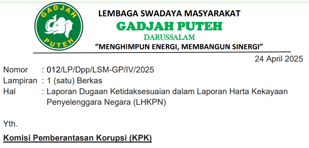 Pj Wali Kota Langsa Syaridin dilaporkan ke KPK oleh LSM Gadjah Puteh karena dugaan laporan jabatan tidak akurat dalam LHKPN