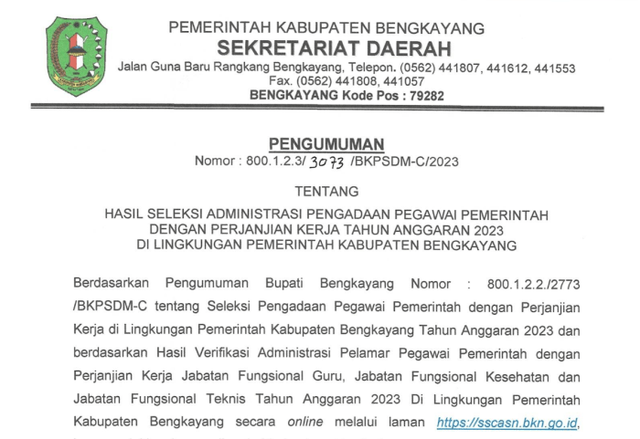 Tanggal pengumuman hasil seleksi PPPK Kabupaten Batanghari tahun 2025