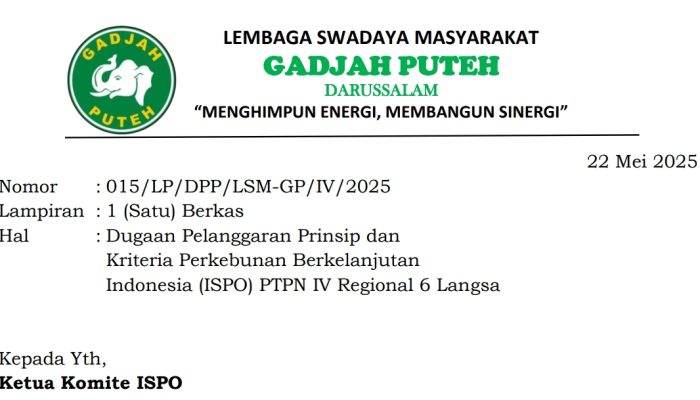 LSM Gadjah Puteh Laporkan PTPN IV Regional 6 atas Dugaan Perampasan Tanah dan Kekerasan, Minta Sertifikasi ISPO Dibekukan