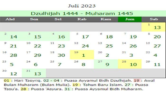 Tahun Baru Islam 1445 Hijriah Bertepatan dengan 19 Juli dalam Kalender ... Tahun Baru Islam 1445 Hijriah Bertepatan dengan 19 Juli dalam Kalender ...