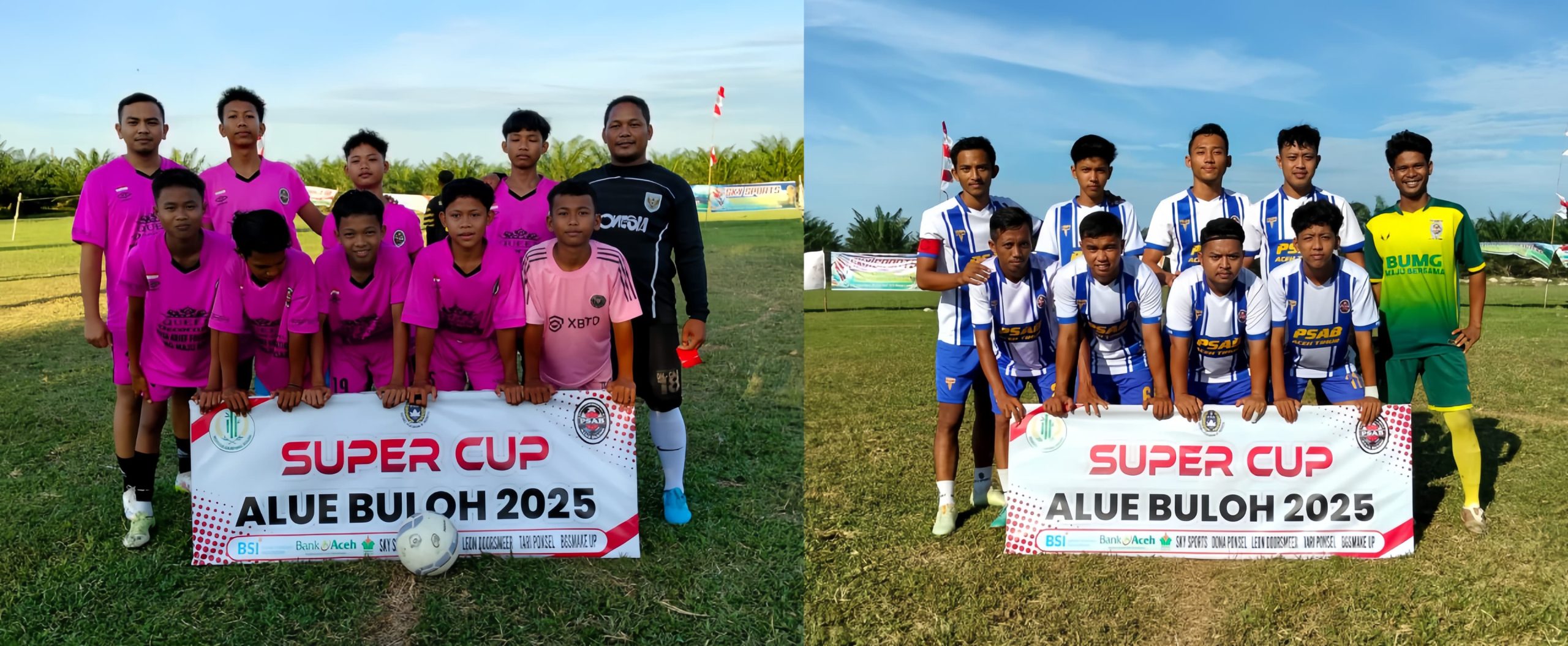 Final Super Cup Alue Buloh 2025 mempertemukan Rindu Damai FC dan Brond United di Lapangan Nusantara, Aceh Timur, Sabtu 23 Agustus 2025 pukul 16.30 WIB, laga sengit antar tim satu dusun Suka Damai.