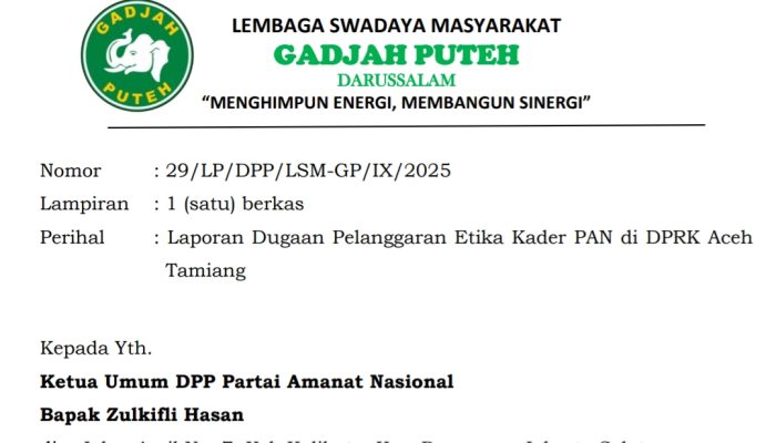 Tuntut Sanksi Tegas, Gadjah Puteh Laporkan Oknum DPRK Aceh Tamiang ke DPP PAN 