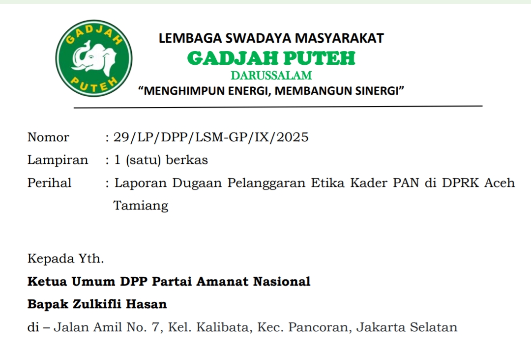 Ketua LSM Gadjah Puteh Said Zahirsyah memberikan keterangan pers terkait laporan resmi ke DPP PAN atas dugaan pelanggaran etik anggota DPRK Aceh Tamiang yang melaporkan kritik warga ke polisi.