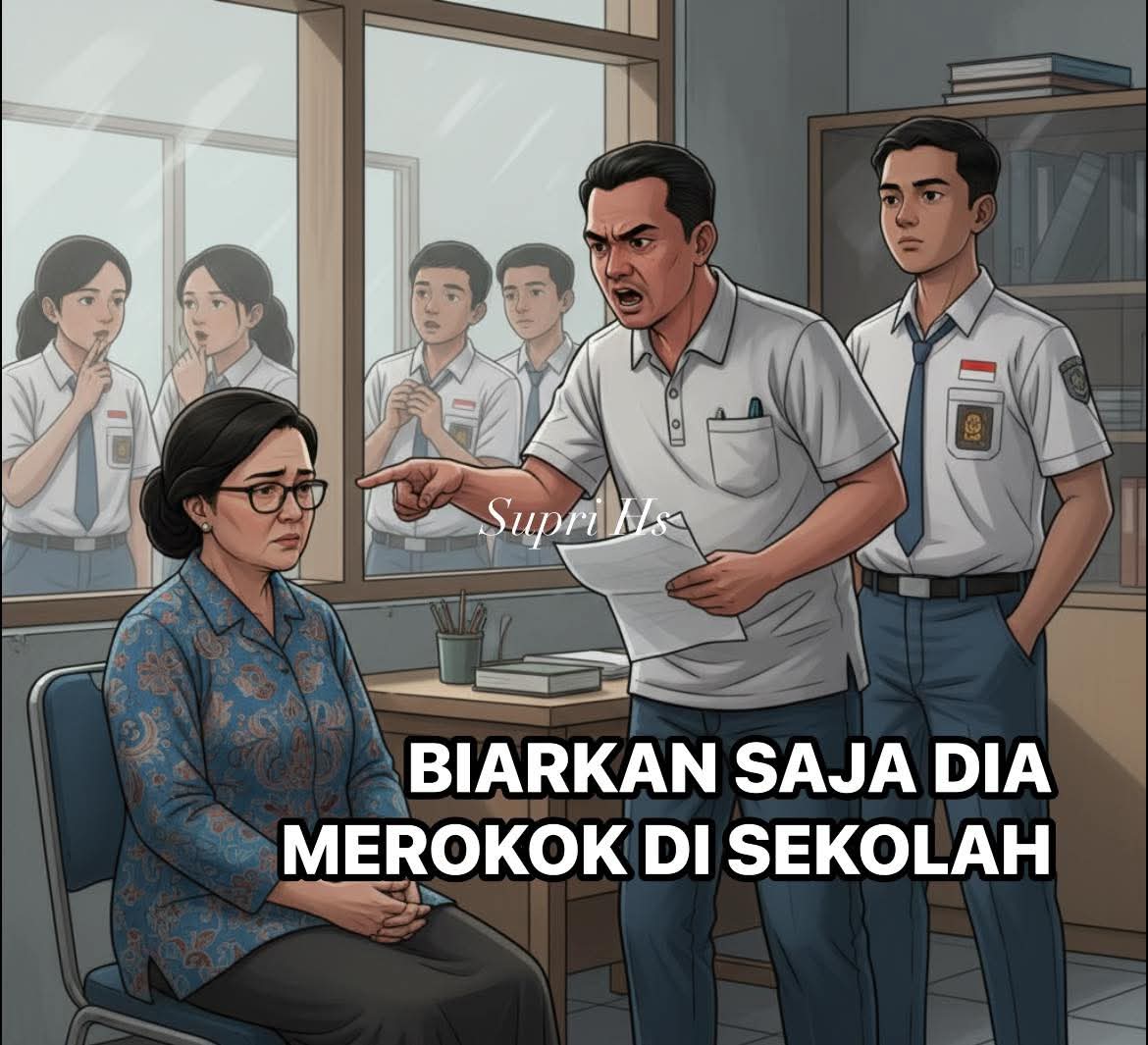 Sindiran tajam terhadap perilaku siswa yang merokok di sekolah dan reaksi berlebihan orang tua serta siswa yang membela pelanggaran disiplin.