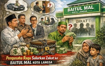 Ilustrasi pengusaha di Kota Langsa yang ragu menyalurkan zakat ke Baitul Mal karena isu kurangnya transparansi dalam pengelolaan dan penyaluran dana kepada masyarakat yang membutuhkan.