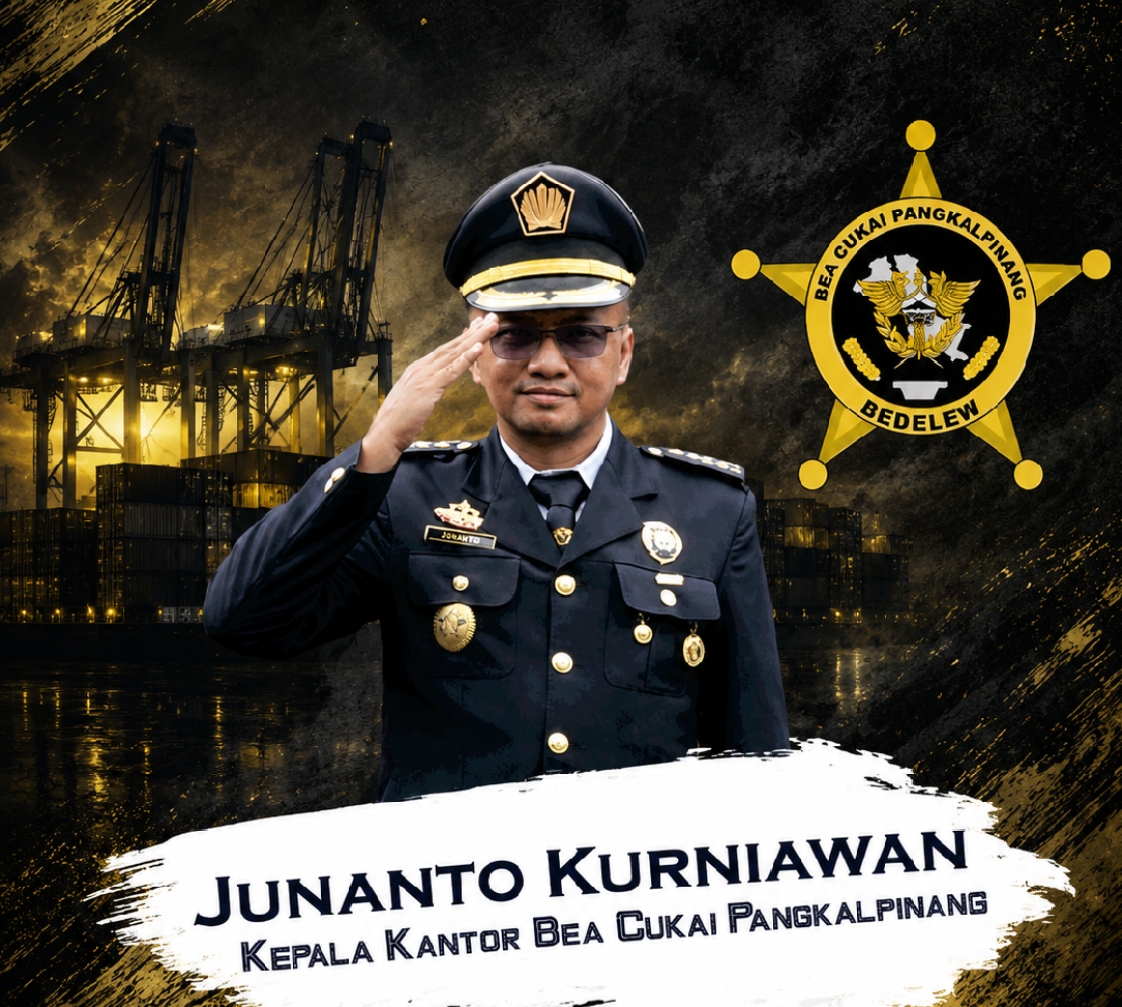 Junanto Kurniawan Kepala Kantor Bea Cukai Pangkalpinang dengan latar pelabuhan dan kontainer terkait polemik ekspor ilmenit PT PMM yang menjadi sorotan publik.