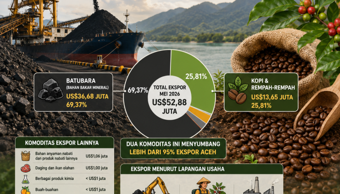 Batubara dan Kopi Kuasai 95 Persen Ekspor Aceh, Struktur Perdagangan Masih Bertumpu pada Dua Komoditas