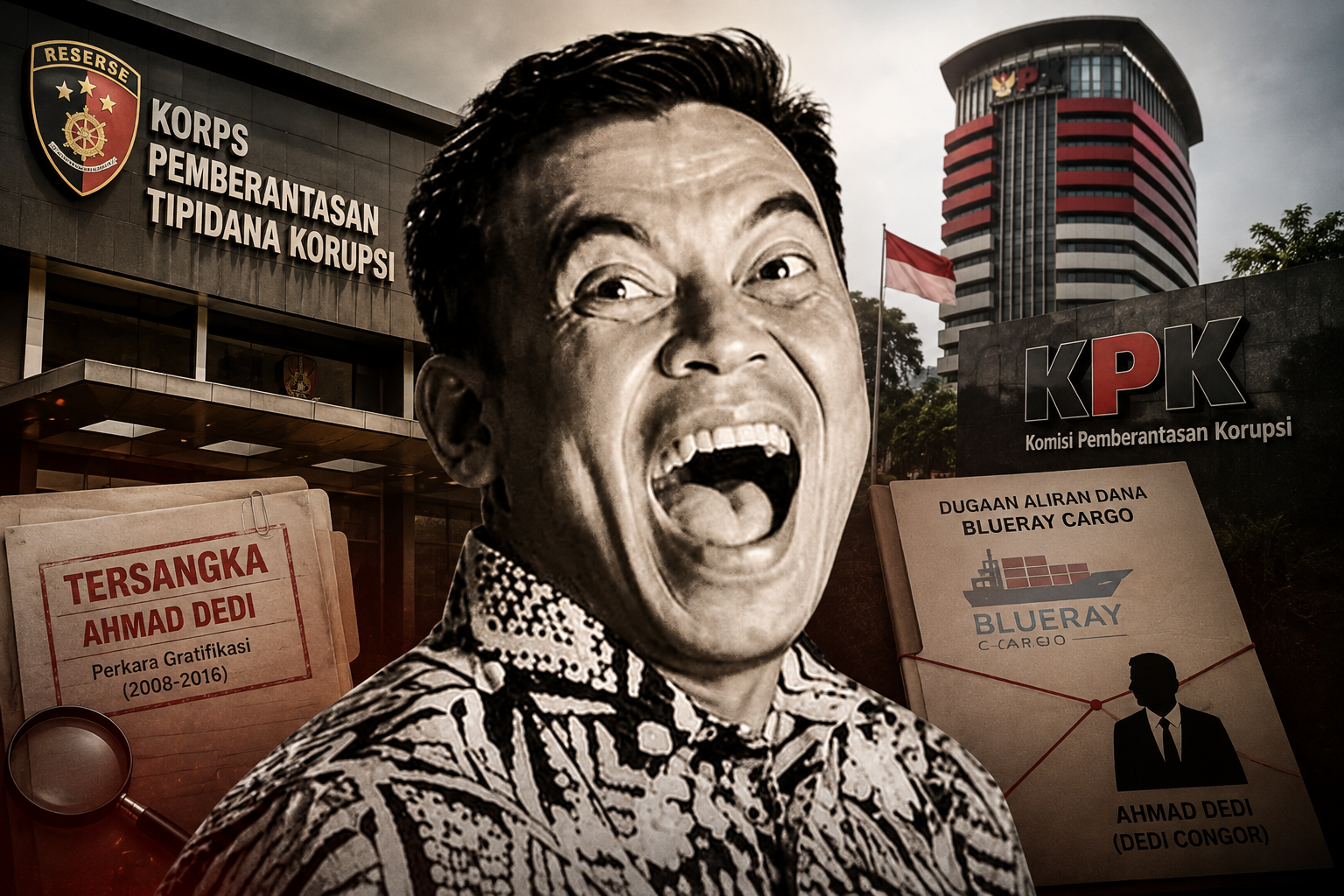 Ahmad Dedi alias Dedi Congor berstatus tersangka dalam perkara dugaan gratifikasi yang ditangani Kortastipidkor Polri, sementara KPK mendalami dugaan aliran dana Blueray Cargo