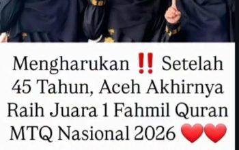 Tiga santriwati Dayah Insan Qurani Aceh Besar meraih Juara 1 Fahmil Quran Putri pada MTQ Nasional XXXI 2026 di Semarang, Title: Gadjah Puteh Minta Pemprov Aceh Beri Reward untuk Juara Fahmil Quran MTQ Nasional 2026