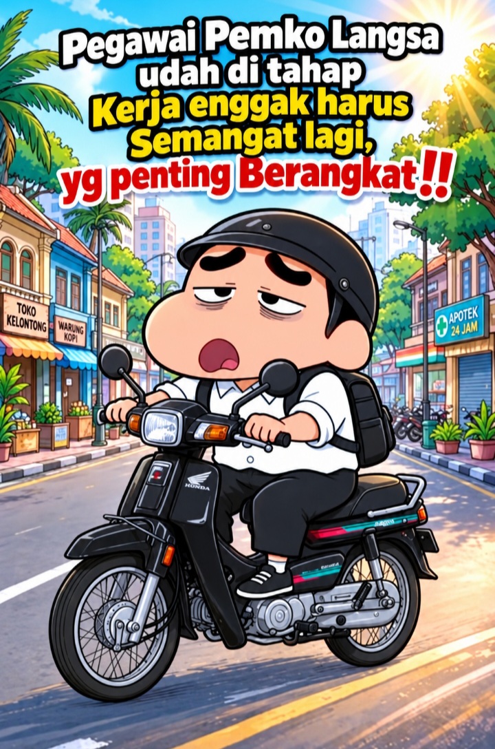 Ilustrasi satire pegawai Pemerintah Kota Langsa yang menggambarkan menurunnya semangat kerja ASN dan PPPK di tengah sorotan kebijakan Wali Kota Jeffry Sentana terkait mutasi dan pencopotan pejabat, dugaan pengabaian prosedur pengangkatan jabatan, serta penerapan absensi empat kali sehari.